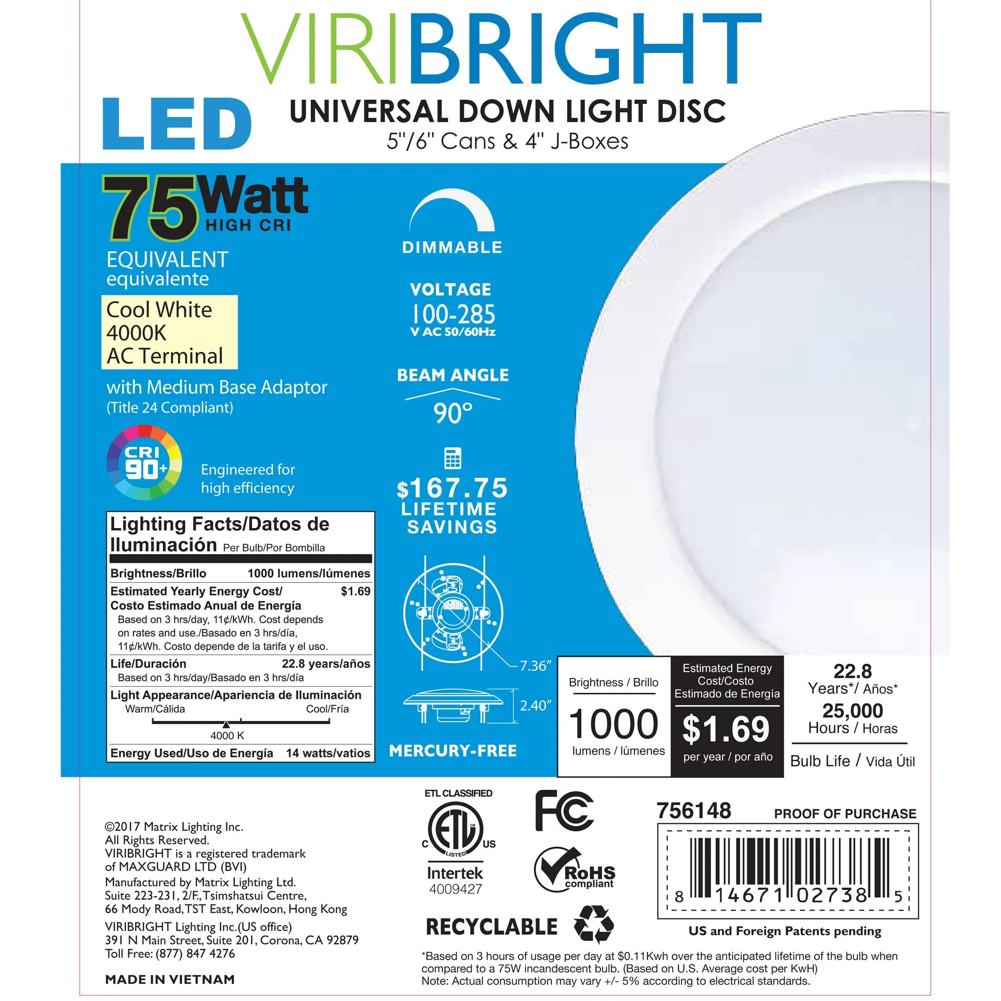 75-Watt Equivalent Universal 6in. 1000 Lumens LED Downlight Light Replacement Disc