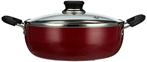 Amazon Brand - Solimo 3-Piece Aluminium Cookware Set - Fry Pan,Kadhai&Tawa|2-Way 3 Layer Non-Stick Coating|Induction Friendly Design|Pfoa Free|High Temperature Resistant Exterior Coating,Maroon