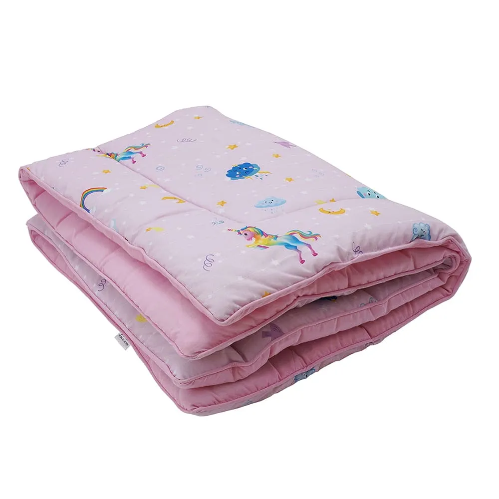 Baby Moo Unicorn Bedding Gift Set 2 Bolsters, U Pillow, Mattress And Quilt Set - Pink