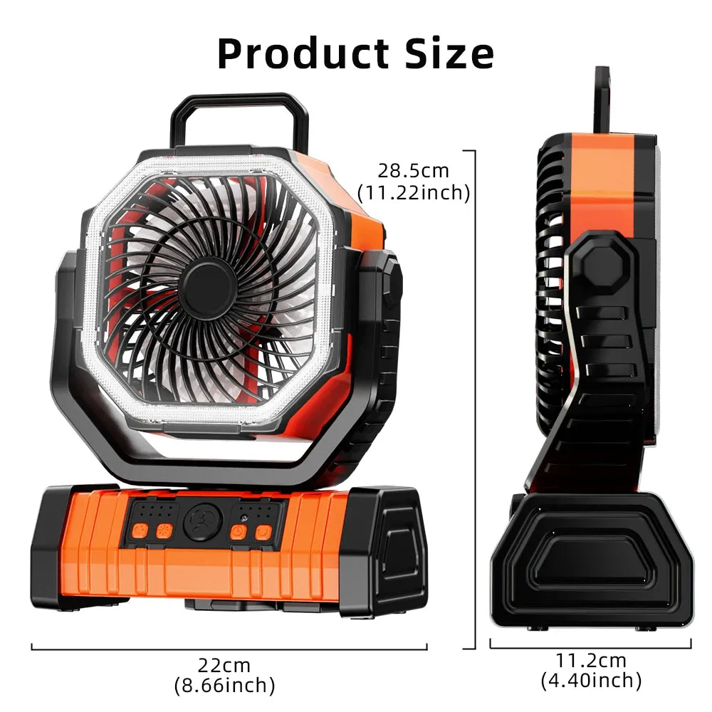 Battery Operated Fan, Portable Rechargeable Desk/Camping Fan with LED Light and Hook