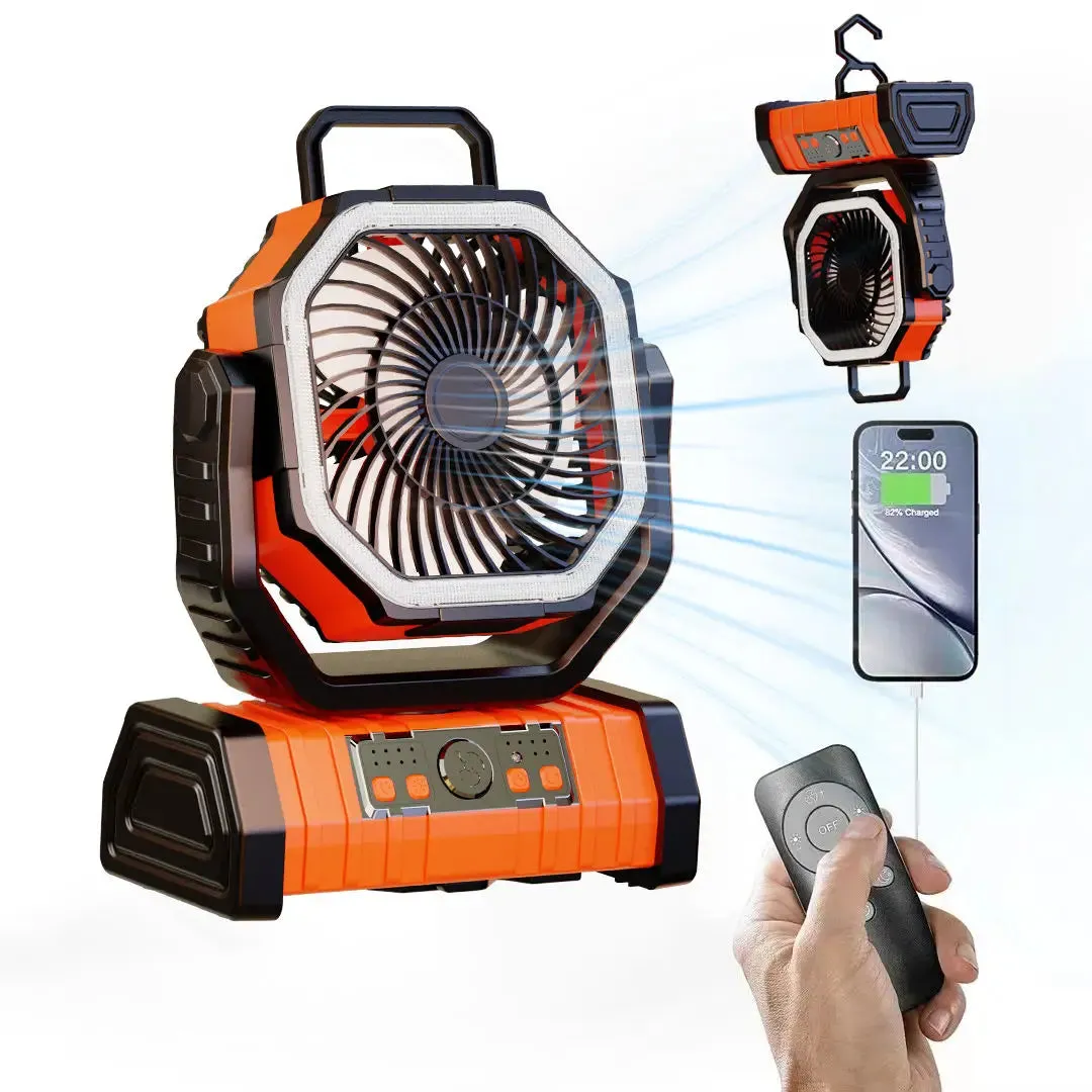 Battery Operated Fan, Portable Rechargeable Desk/Camping Fan with LED Light and Hook