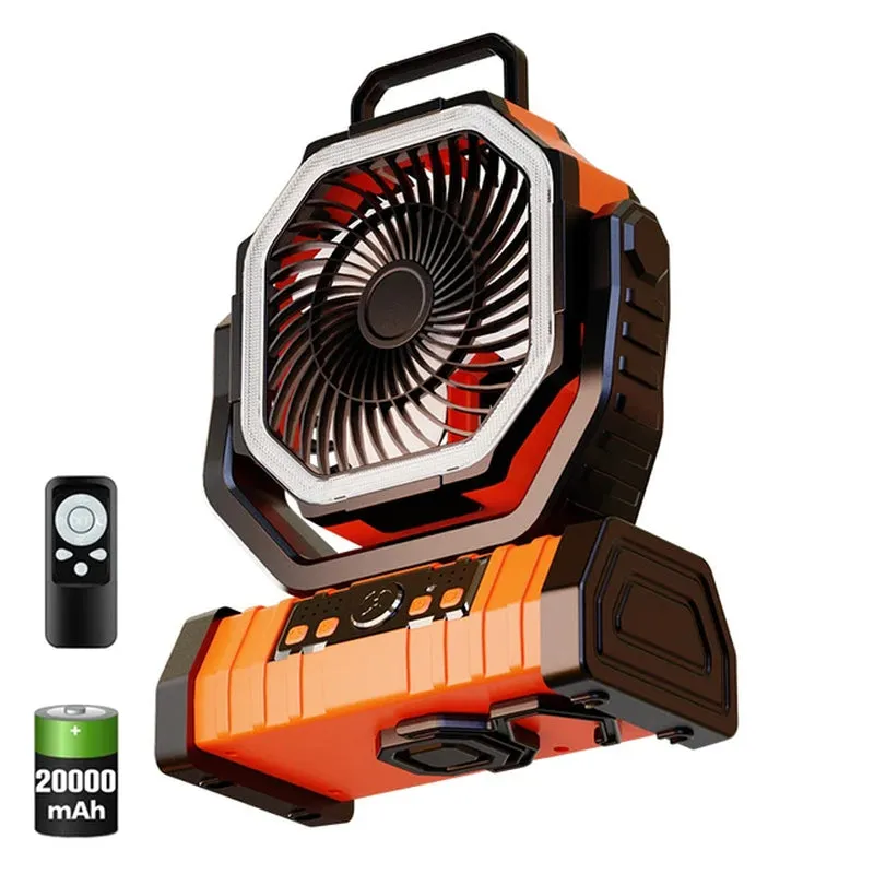 Battery Operated Fan, Portable Rechargeable Desk/Camping Fan with LED Light and Hook