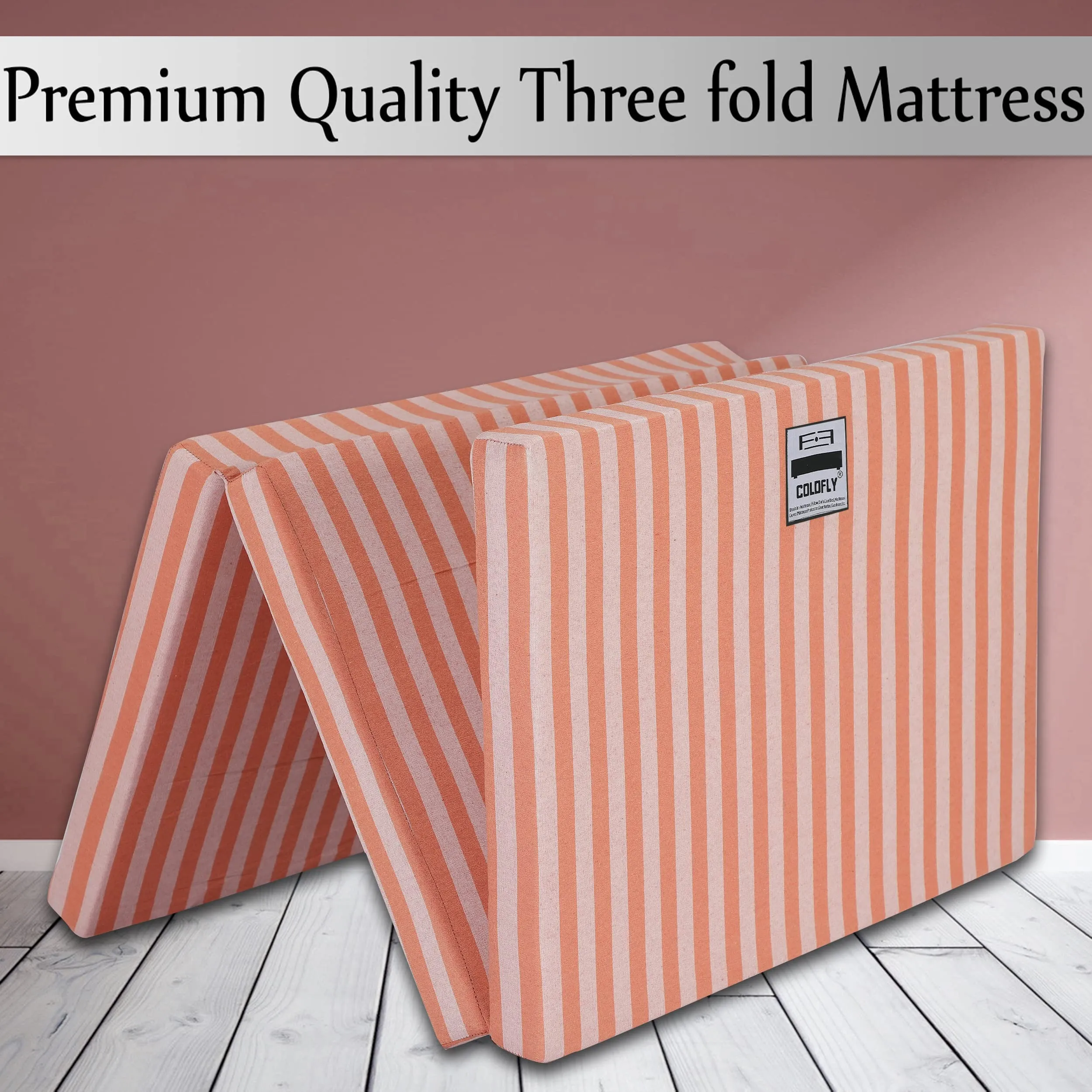 COLOFLY 3 Inch UHD Foam Three Fold Single Bed Reversible Orange Mattress (72 x 35 x 3) || Foldable Lightweight Gadda for Travel Picnic