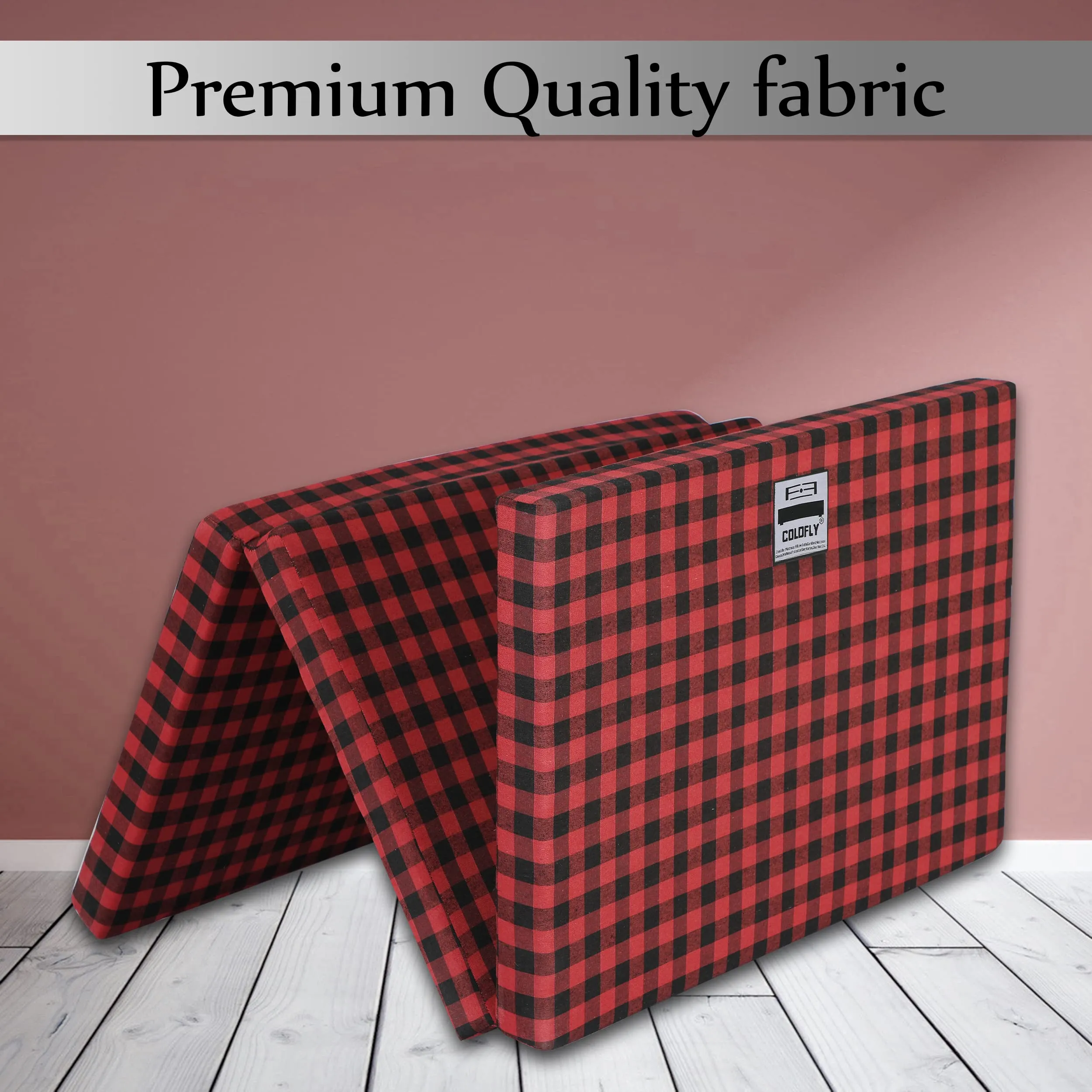 COLOFLY UHD Foam 2 Inch Dual Comfort Reversible Four Fold Single Bed Foldable Red & Black Mattress for Travel Picnic (72x35x3)