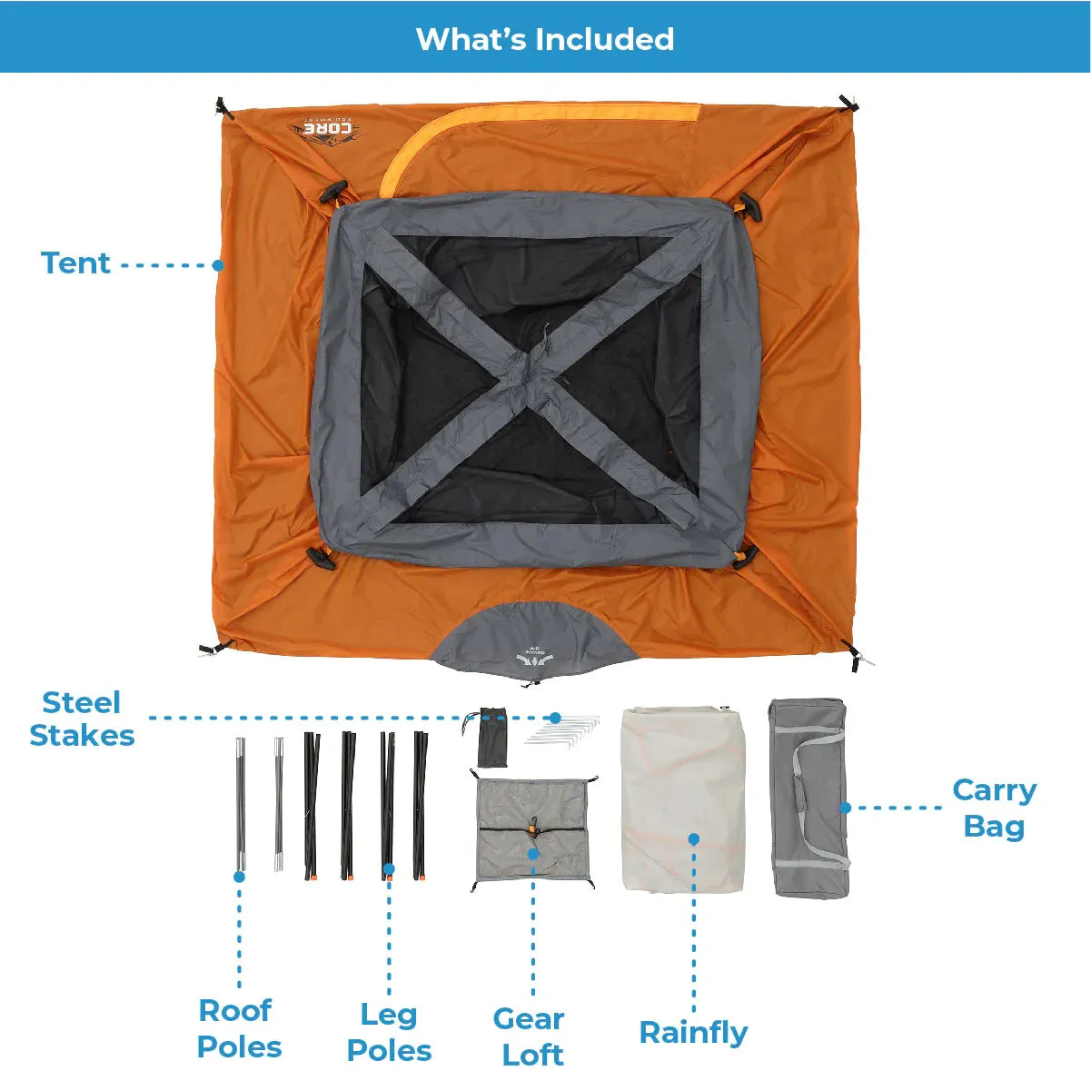 CORE 4 Person Straight Wall Cabin Tent 8' x 7'