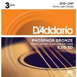 D'Addario EJ15 Phosphor Bronze Extra Light 10-47 3 Pack