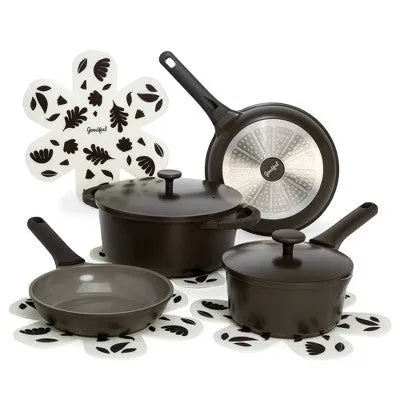 Goodful 10pc Cast Aluminum, Ceramic Cookware Set Charcoal