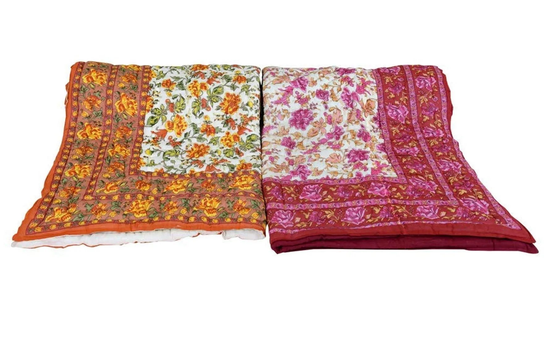 Hopee Shop 210 TC Jaipuri Razai Soft Light Weight Original Pure Cotton Winter and Summer Rajasthani Traditional Jaipuri Ac Quilt Single Bed, Set of 2 (Pink OR Beige