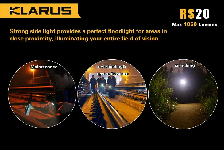 Klarus RS20 1 x 18650 / 2 x (R)CR123A CREE XM-L2 U2 1050 Lumen LED Flashlight