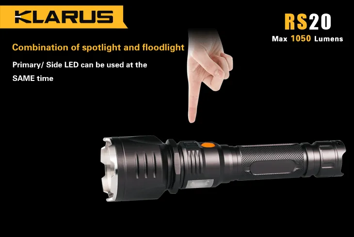 Klarus RS20 1 x 18650 / 2 x (R)CR123A CREE XM-L2 U2 1050 Lumen LED Flashlight