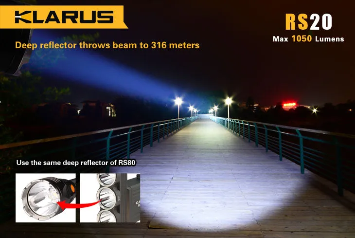 Klarus RS20 1 x 18650 / 2 x (R)CR123A CREE XM-L2 U2 1050 Lumen LED Flashlight