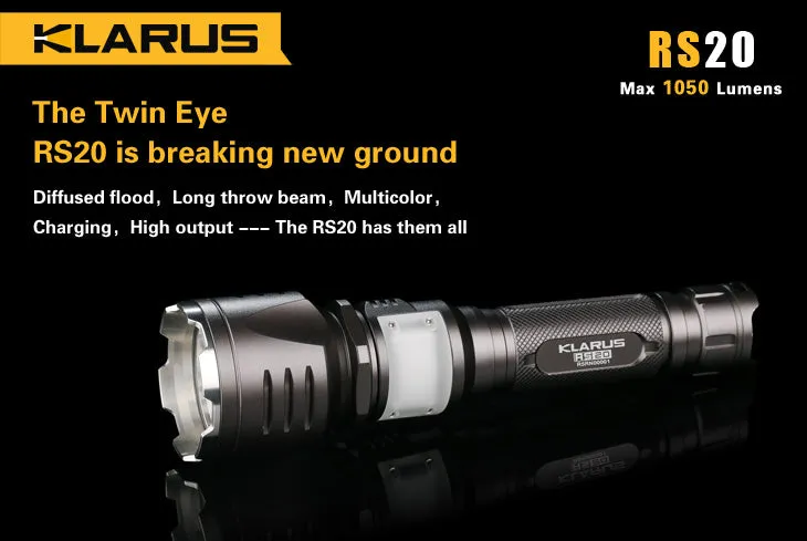 Klarus RS20 1 x 18650 / 2 x (R)CR123A CREE XM-L2 U2 1050 Lumen LED Flashlight