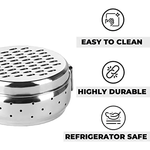 Kuber Dinner Plates and Grater Combo Set|Dinner Plates Set of 6|1 Piece Grater with Storage and Lid|Heavy-Duty Stainless Steel|Easy to Clean & Maintain|Pack of 7|Silver