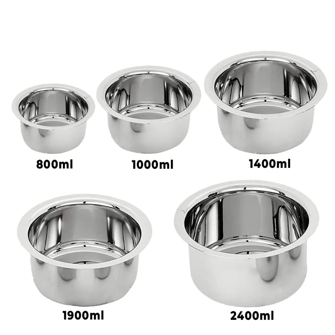 Kuber Industries Set of 5 Stainless Steel Tope Set (800ml, 1L, 1.4L, 1.9L and 2.4L) I Gas Stove and Induction Compatible I Triply Tope I Heavy Duty Gauge (Pack Of 4)