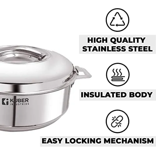 Kuber Industries Stainless Steel Kadhai with lid & Casserole I Tri-ply Kadai Induction Base I Kadai 2.2 litres & Casserole 2 Litre Capacity I Extra Deep I Riveted Handles