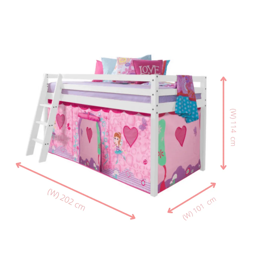 Moro Cabin Bed Midsleeper with Fairies Tent & Tower in Classic White