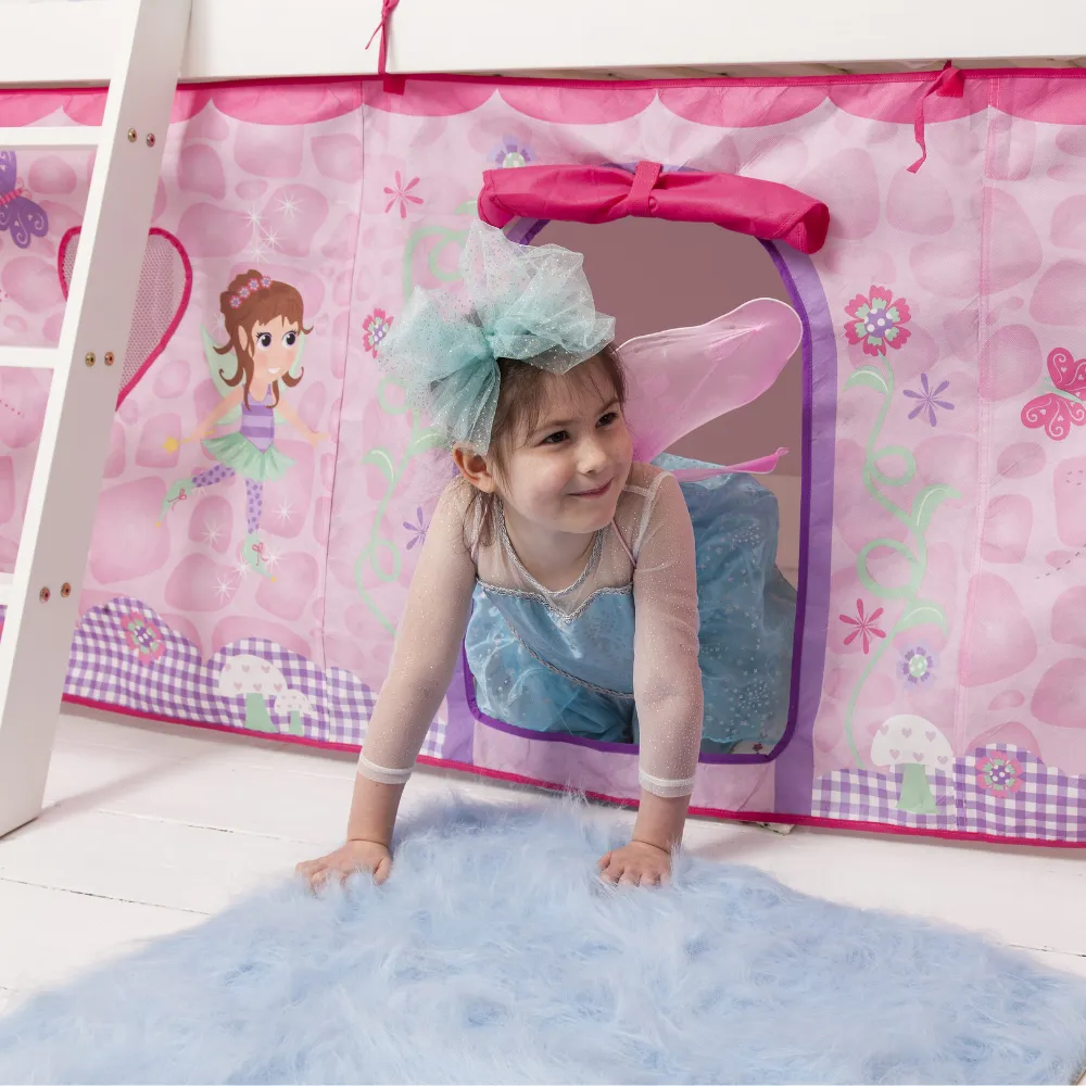 Moro Cabin Bed Midsleeper with Fairies Tent & Tower in Classic White