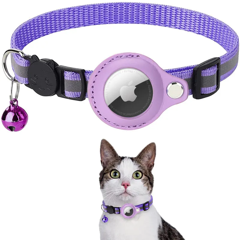 Pet Reflective Collar Adjustable Leash with Small Bell Cat Button Pattern Safety Nylon Pet Dog Collar for Airtag Tracker(excluding locator)