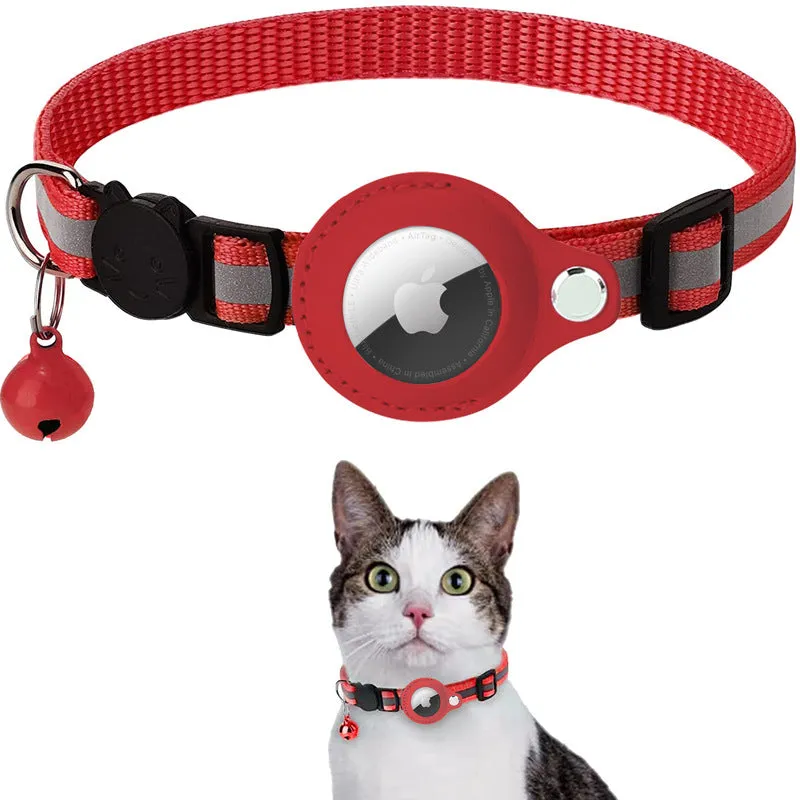 Pet Reflective Collar Adjustable Leash with Small Bell Cat Button Pattern Safety Nylon Pet Dog Collar for Airtag Tracker(excluding locator)