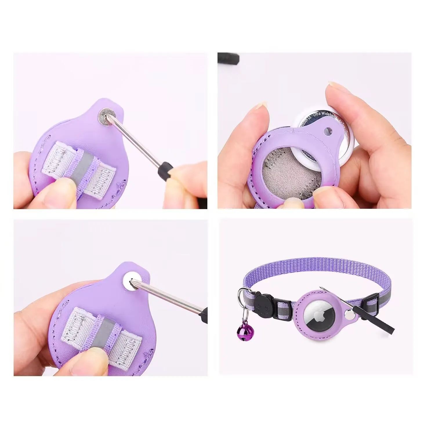 Pet Reflective Collar Adjustable Leash with Small Bell Cat Button Pattern Safety Nylon Pet Dog Collar for Airtag Tracker(excluding locator)