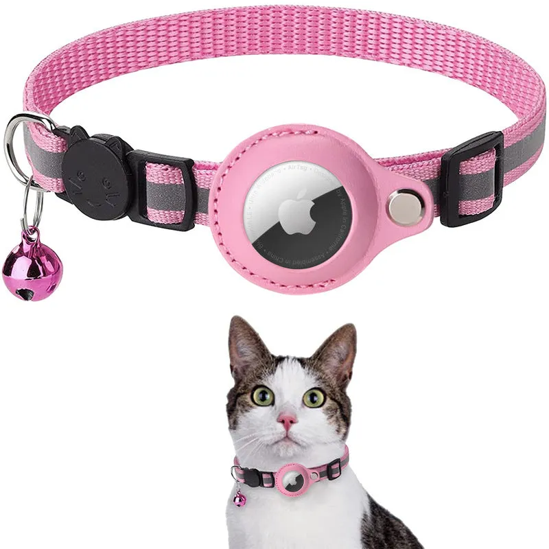 Pet Reflective Collar Adjustable Leash with Small Bell Cat Button Pattern Safety Nylon Pet Dog Collar for Airtag Tracker(excluding locator)