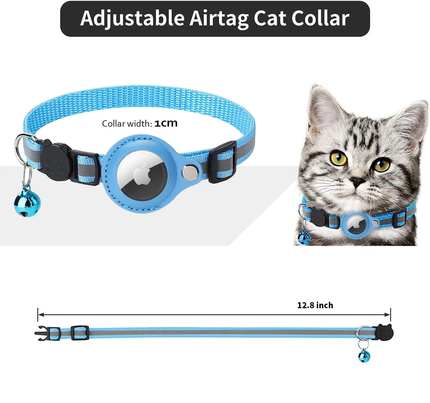 Pet Reflective Collar Adjustable Leash with Small Bell Cat Button Pattern Safety Nylon Pet Dog Collar for Airtag Tracker(excluding locator)