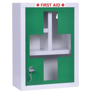 Plantex platinum (metal) big size multi compartments first aid box for home/medicine box/emergency medical box/first aid kit box/school-office use with key lock - (green & white) wall mount