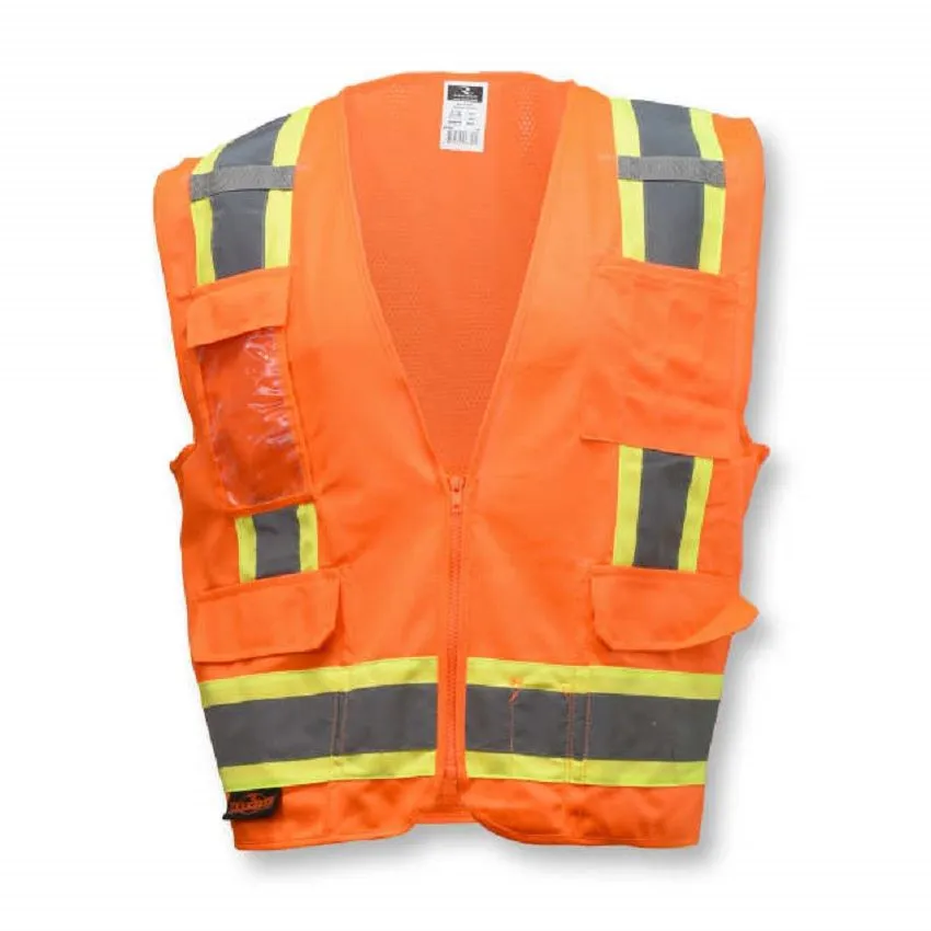 Radians SV6O Type R Class 2 Solid Front/Mesh Back Surveyor Safety Vest, Hi-Vis Orange, 1 Each