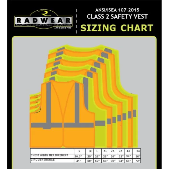 Radians SV6O Type R Class 2 Solid Front/Mesh Back Surveyor Safety Vest, Hi-Vis Orange, 1 Each