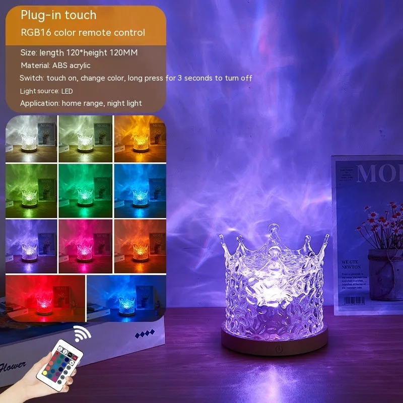 RGB Crystal Wave Projection Lamp – 16-Color Rotating Ambient Night Light