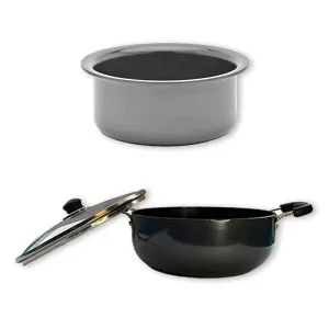 SAVYA HOME® 1 Savya- 3mm HA Deep Kadai with (26cm)-4.4 LTR& Tope (20cm)-2.0ltr |Stove & Induction Cookware | Heat Surround Cooking | Riveted Handles