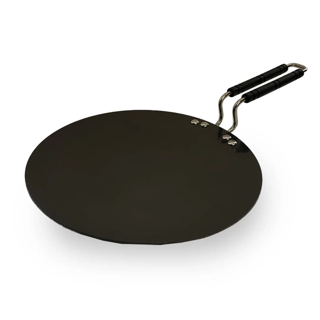 SAVYA HOME Hard Anodized Roti Tawa with Handle | 25 cm Diameter | High Grade Aluminium | Scratch Resistant Surface | Riveted Handles | Roti & Dosa Tawa | Black Color (Large)