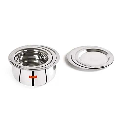 Sumeet Stainless Steel Belly Shape 3 Pc Tope/Cookware/Pot Set with Lid 380ML, 500ML, 780ML, (Silver)