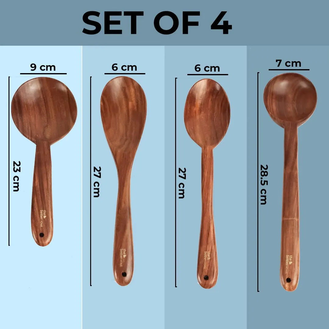 The Better Home Sheesham Wooden Spatula, Ladle and Spoon | for Cooking in Non Stick Pan |100% Natural Wooden ladles and Wooden Spoons | Heat Resistant & Durable (Serving Spoon Set (Pack of 4))