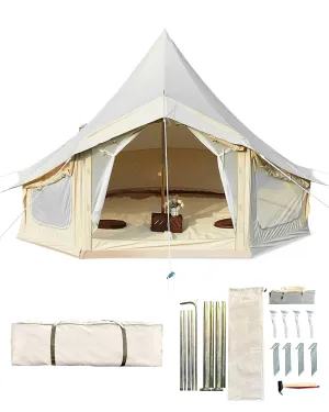 timeless Regatta Canvas Bell Tent w/Stove Jack, Waterproof Yurt Camping Glamping for Family Camping Outdoor in 4 Seasons, Beige