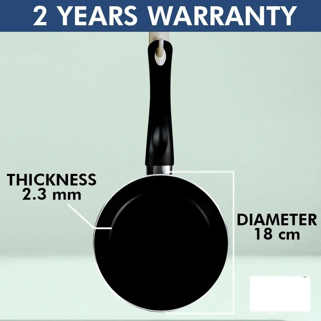 UMAI X SAVYA Home Non Stick Frying Pan | 22 cm | Stove & Induction Cookware | Minimal Oil Cooking | Easy Grip Handle | 3 Layer Non Stick Coating | Non-Toxic & Lightweight | Black Colour