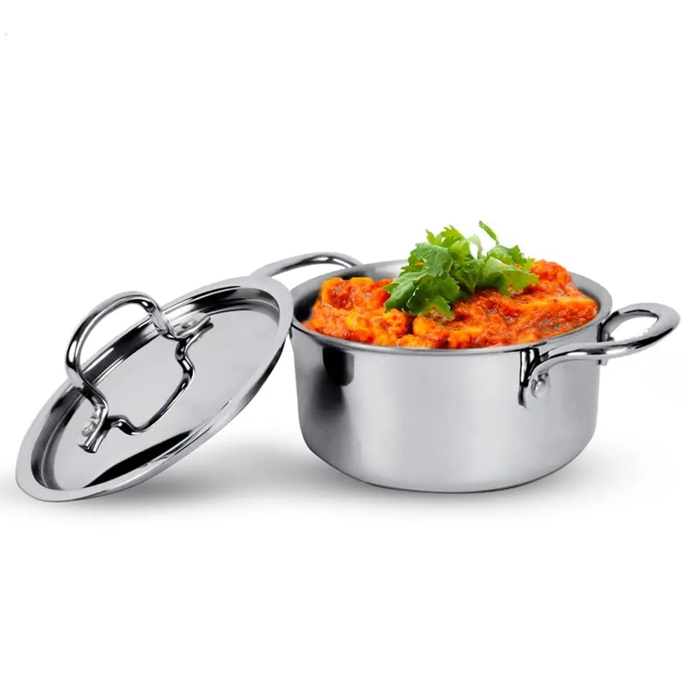 UMAI X Savya Home Triply Stainless Steel Tope with Lid | Handi Casserole with lid -4L| 22cm | Gas Stove & Induction Cookware | Durable, Non-Toxic | Easy Grip Handle | Heat Surround Cooking