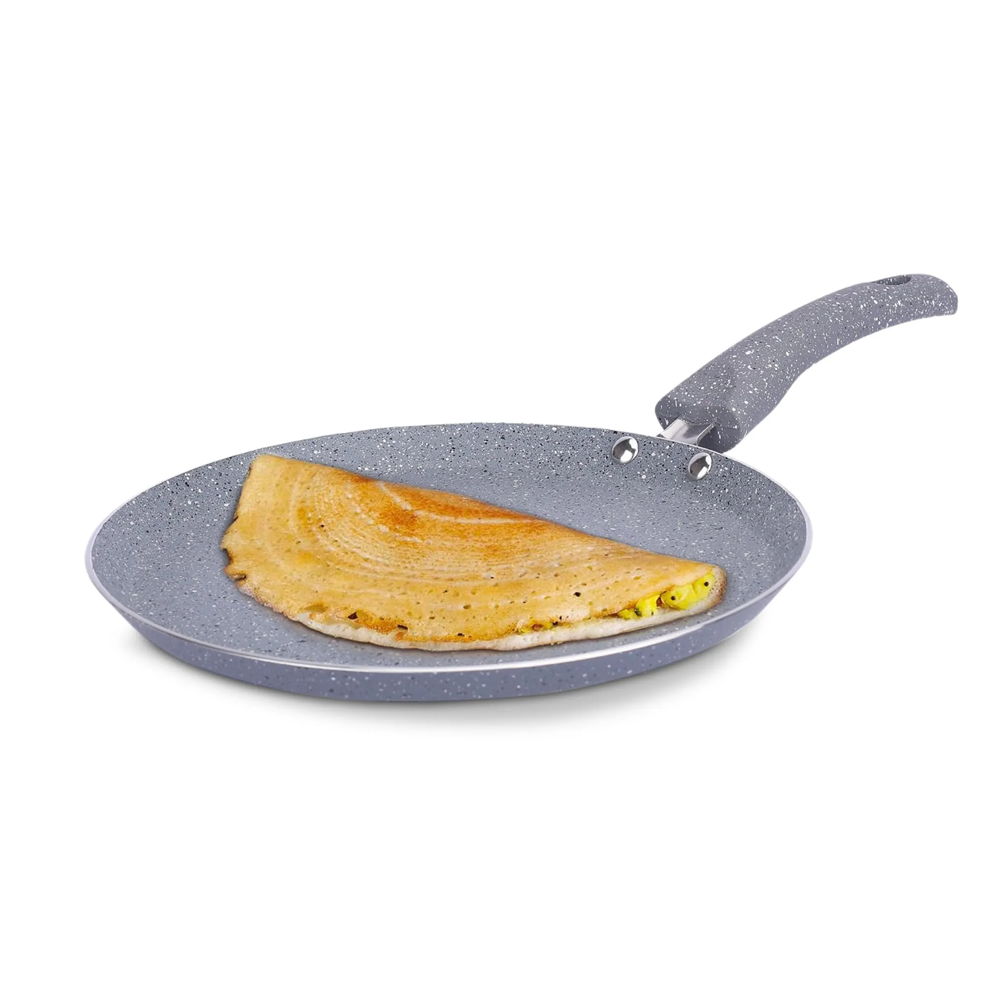 USHA SHRIRAM (26cm Lunar Haze Non Stick Roti Tawa with Riveted Handle | Flat Tawa Non Stick | High Grade Aluminium | Scratch Resistant Surface | Nonstick Roti Dosa Tawa | Non Stick Pan (Grey)