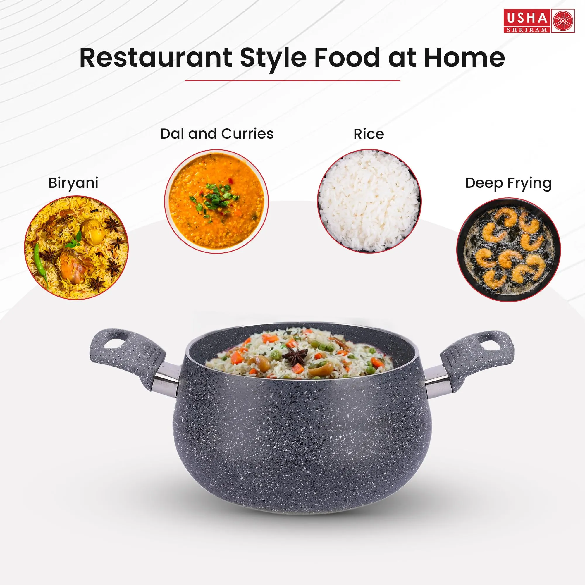 USHA SHRIRAM Non Stick Biryani Handi (3L) | Casserole with Lid | Aluminium Handi For Cooking | Biryani Pot | Cook N Serve Pot With Lid | Gas & Induction Handi | Cooking Handi Pot